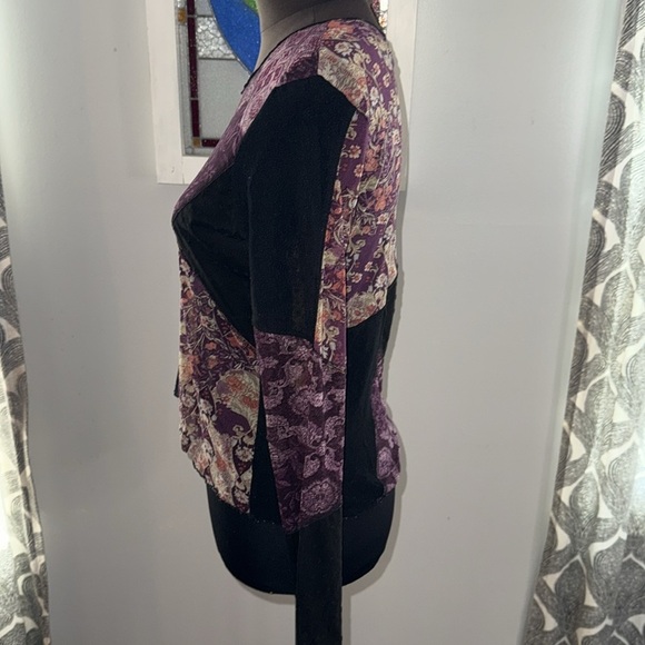 J Jill Patchwork Mesh Stretch Long Sleeve Top SZ Small Petite - Picture 3 of 6